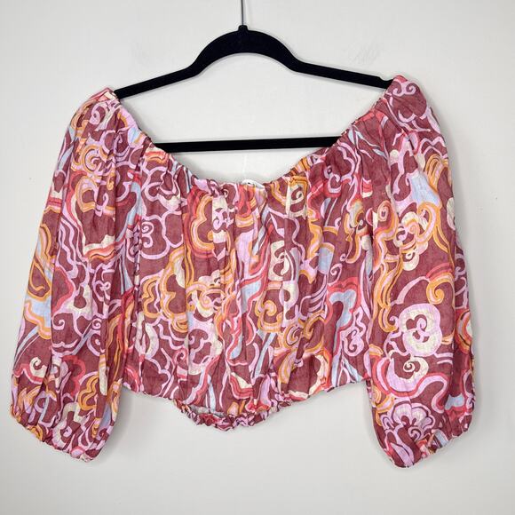 NEW‎ NWT A.L.C. Katherine Printed Off-The-Shoulder Crop Top Medium Linen Resort - Picture 8 of 11